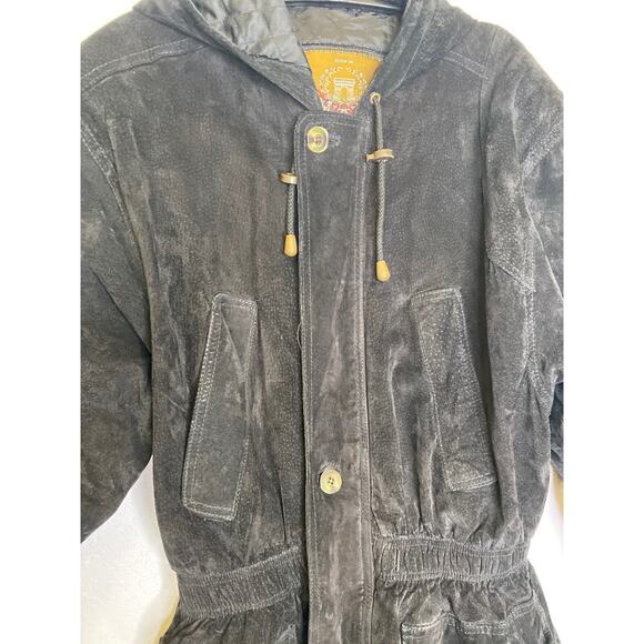 Express Black Vintage 90s Y2K Leather Suede Peplum Parka Jacket Sz XS Zipper - Picture 2 of 16